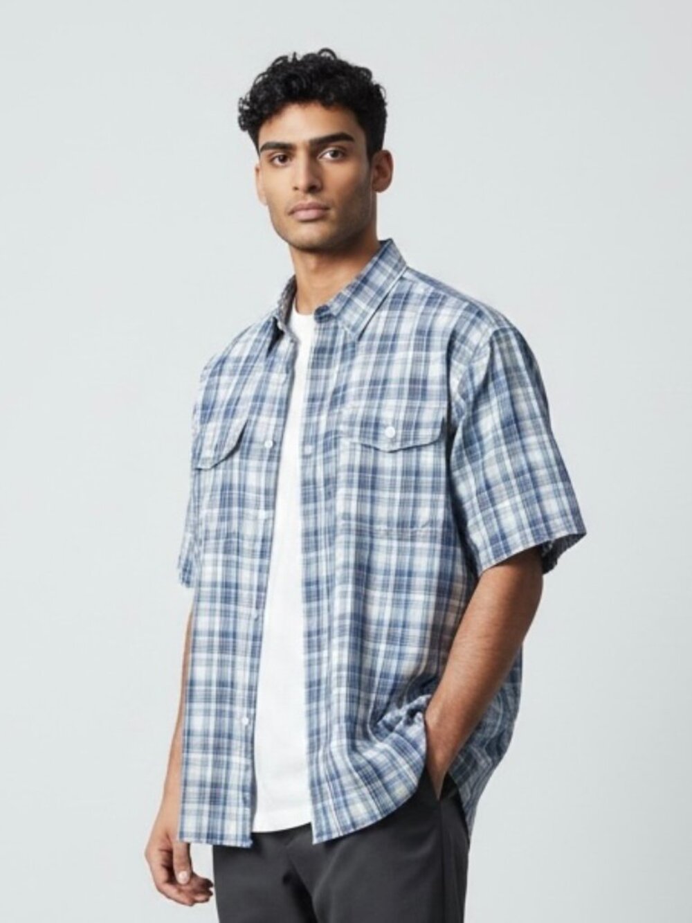 Columbia Blue Plaid Shirt Big Men's Size XXL Button‎ Up Short Sleeve Reg Fit